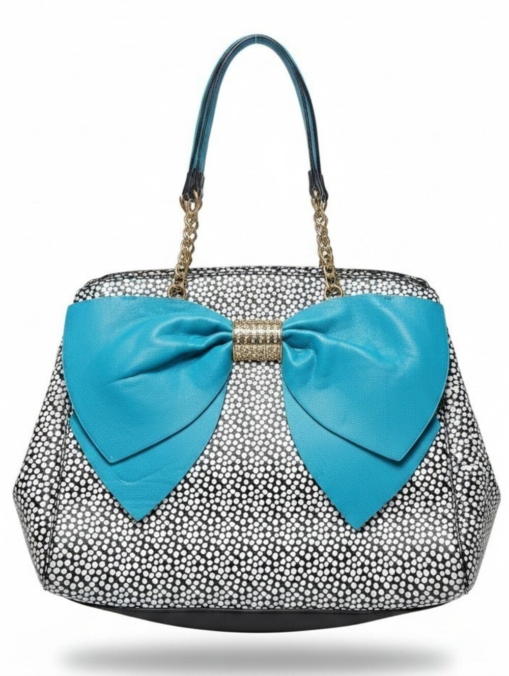 BETSEY JOHNSON | Bow Satchel Polka Dot Tote Purse Hearts Black Blue